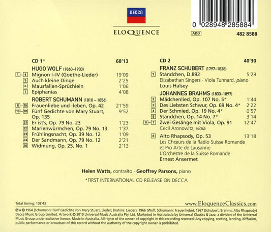 HELEN WATTS: LIEDER RECITAL - HELEN WATTS, GEOFFREY PARSONS, ERNEST ANSERMET (2 CDS)