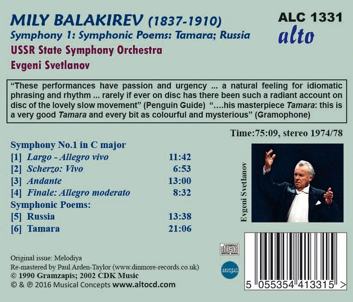 BALAKIREV: SYMPHONY NO. 1; SYMPHONIC POEMS - USSR STATE SYMPHONY ORCHESTRA, SVETLANOV