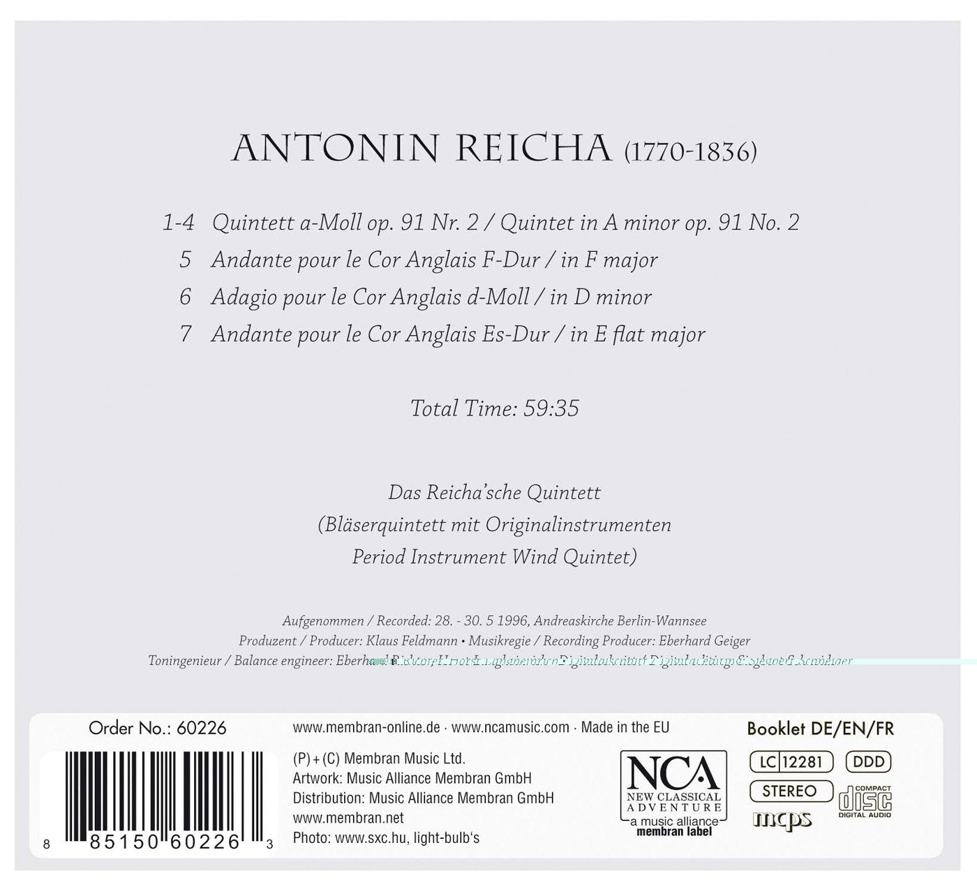 REICHA: Das Reicha'sche Quintett Plays Antonin Reicha