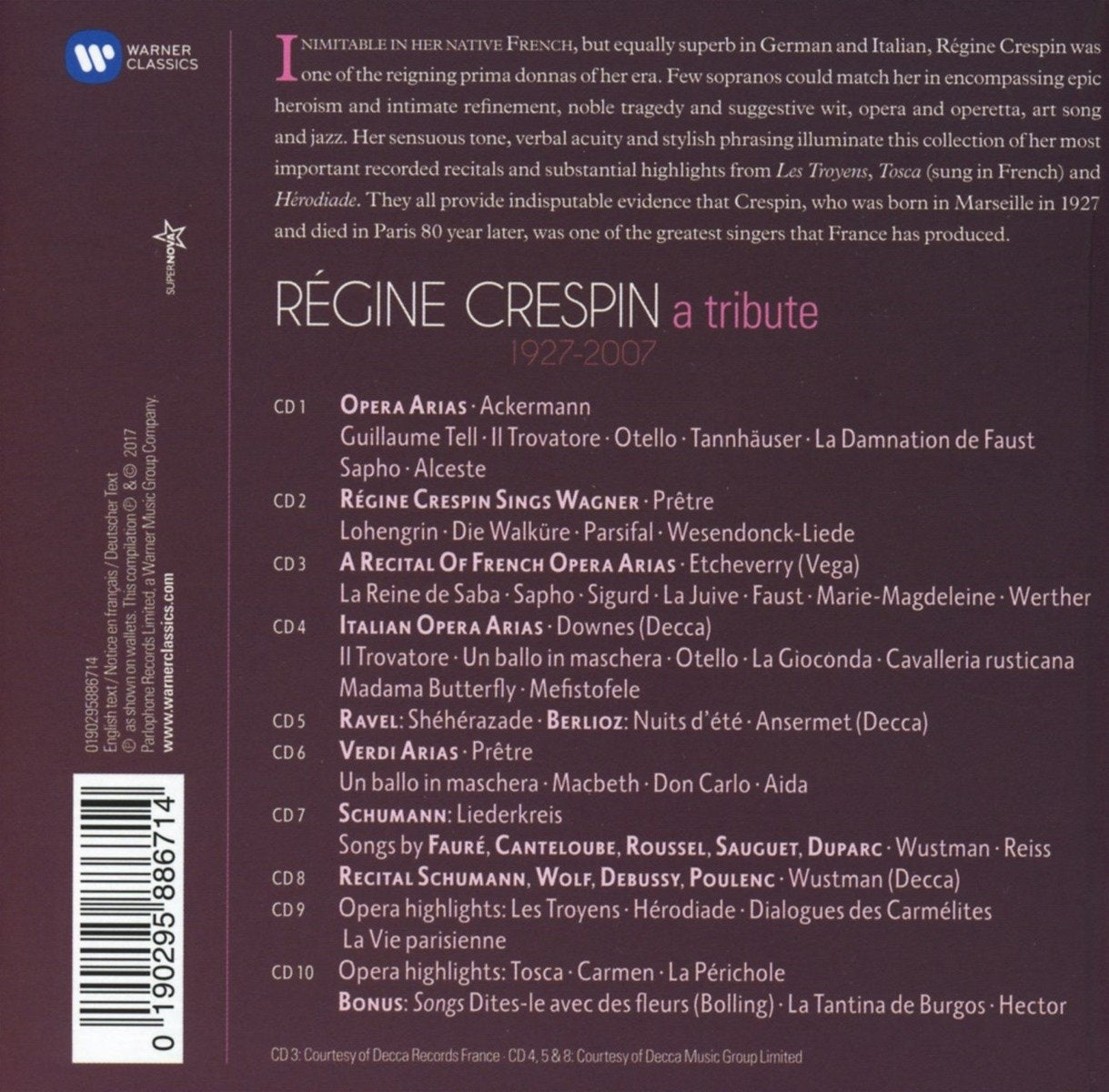 Portrait　(10　CDs)　World　–　ClassicSelect　Regine　Crespin: