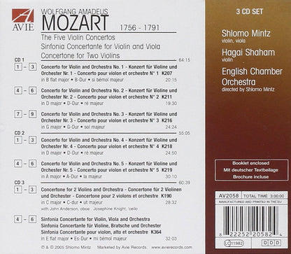 MOZART: The Five Violin Concerti; Sinfonia Concertante; Concertone - Shlomo Mintz, English Chamber Orchestra (3 CDS)