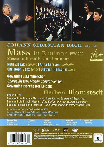 BACH, J.S.: Mass In B Minor - Blomstedt, Gewandhaus Orchestra and Chorus (DVD)