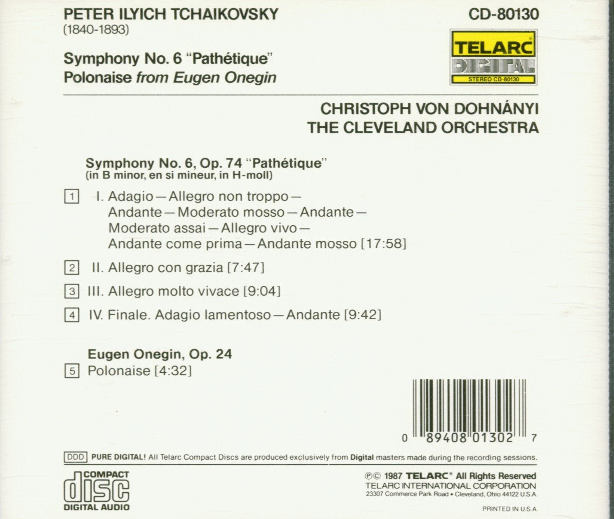 TCHAIKOVSKY: SYMPHONY No. 6 "PATHETIQUE" - Christoph von Dohnanyi, Cleveland Orchestra