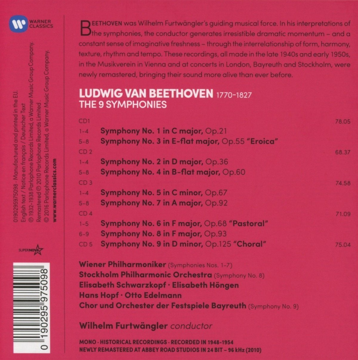 Beethoven:　–　ClassicSelect　World　Symphonies　(5　Furtwangler　CDs)