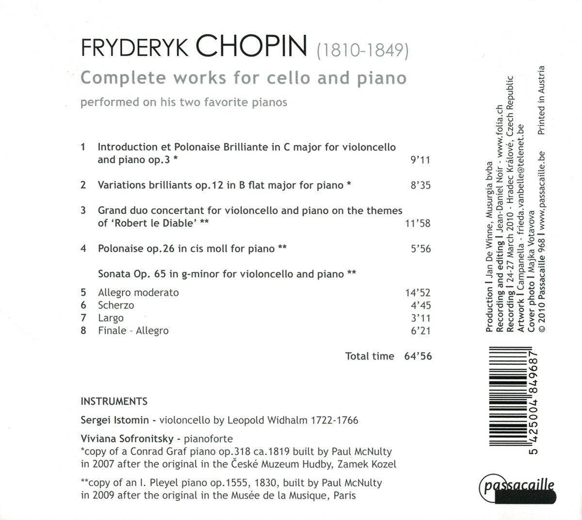 Chopin: Complete Works for Cello & Piano - Viviana Sofronitzky, Sergei Istomin
