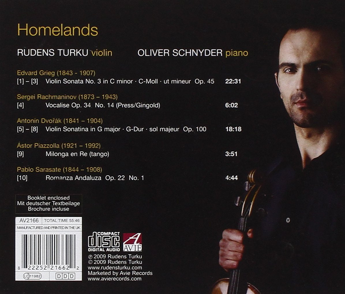 Homelands: Music of Dvorak, Piazolla, Grieg, Rachmaninov for Violin and Piano - Rudens Turku, Oliver Schnyder