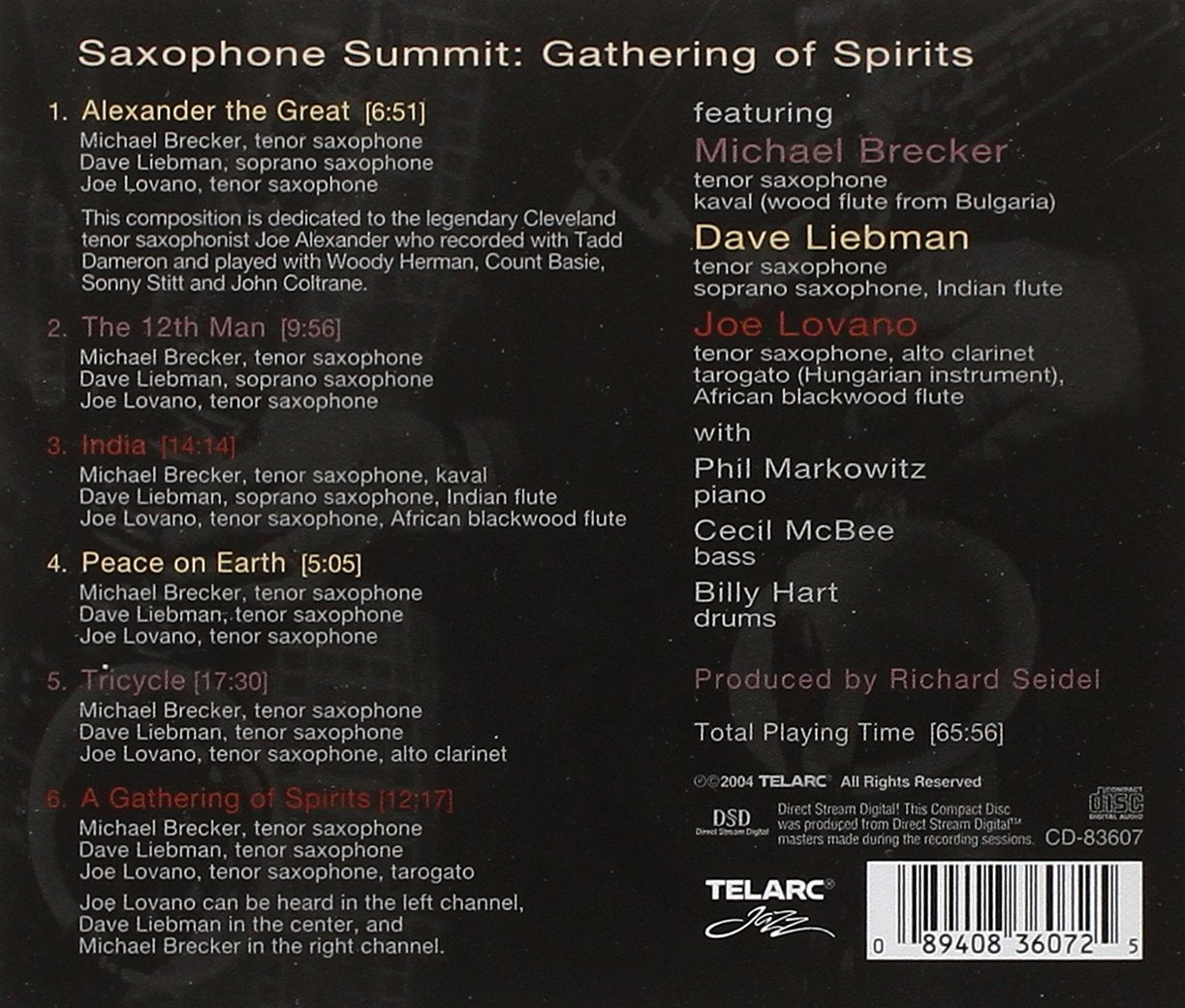 SAXOPHONE SUMMIT (BRECKER, LOVANO, LIEBMAN): GATHERING OF SPIRITS
