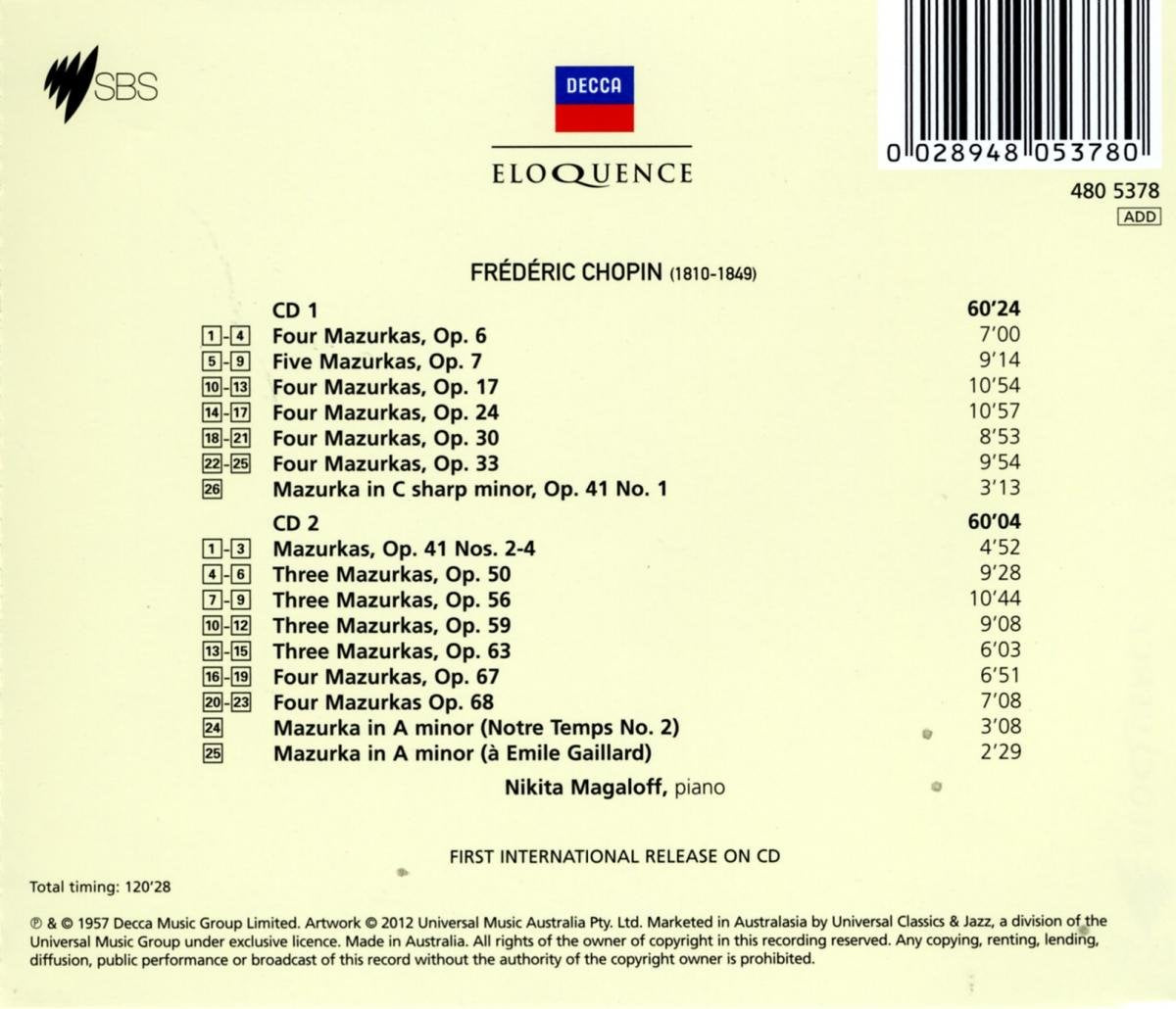 CHOPIN: 51 MAZURKAS - NIKITA MAGALOFF (2 CDS)
