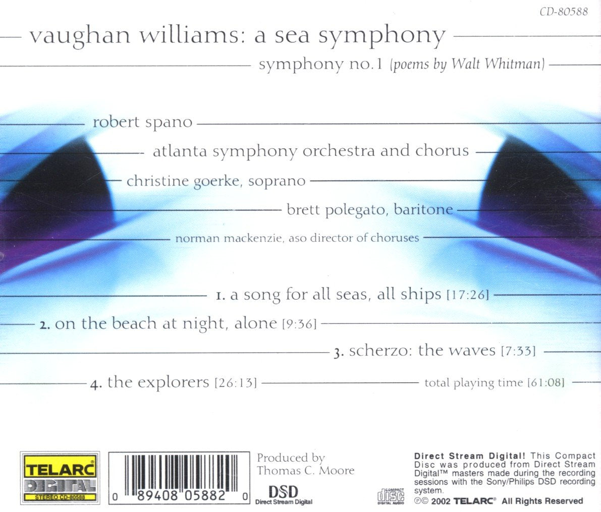 CD cover of A Sea Symphony by Vaughan Williams from Robert Spano and the Atlanta Symphony Orchestra on Telarc