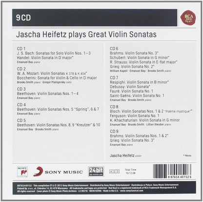 JASCHA HEIFETZ PLAYS SONATAS FOR VIOLIN - Bach, Beethoven, Bloch, Debussy, Grieg, Mozart, Schubert (9 CDs)