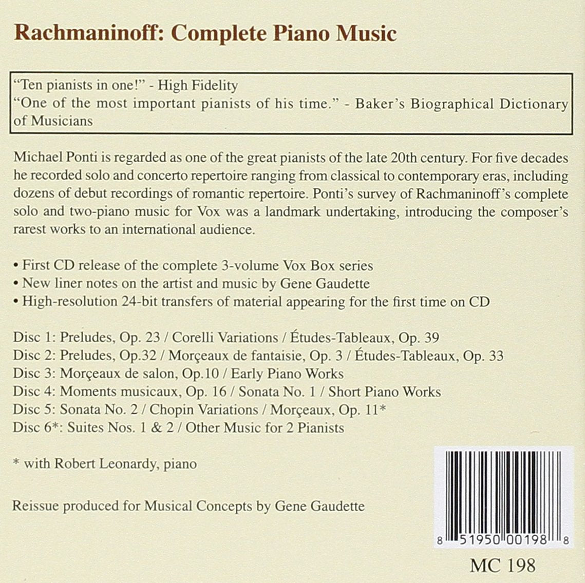 RACHMANINOFF: COMPLETE PIANO MUSIC - MICHAEL PONTI (6 CDS)