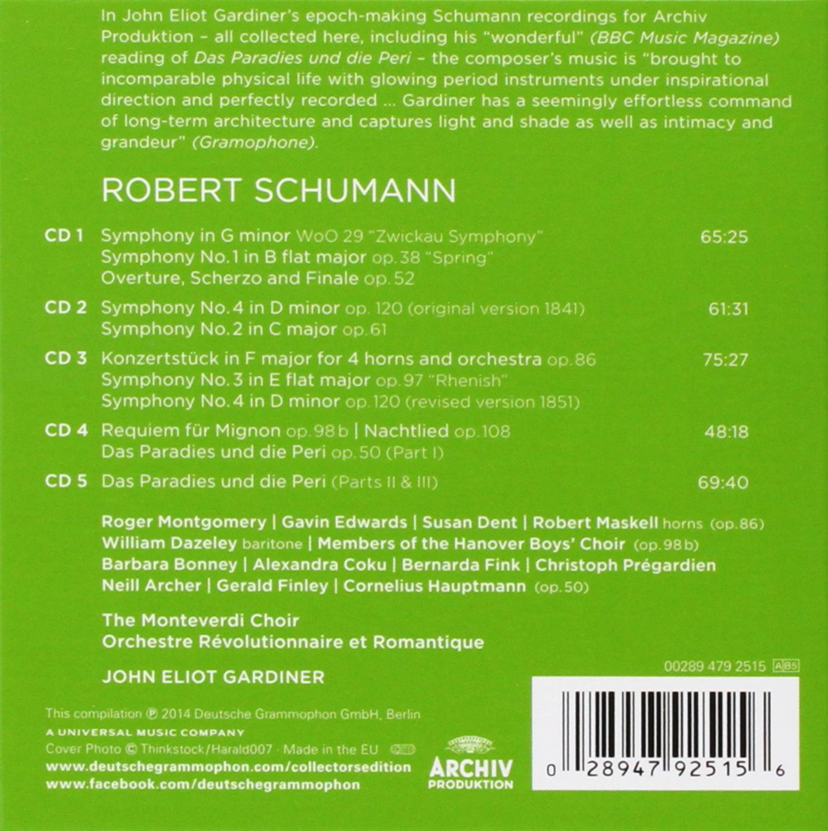 Schumann - Complete Symphonies; Das Paradies und die Peri - Gardiner (5 CDs)