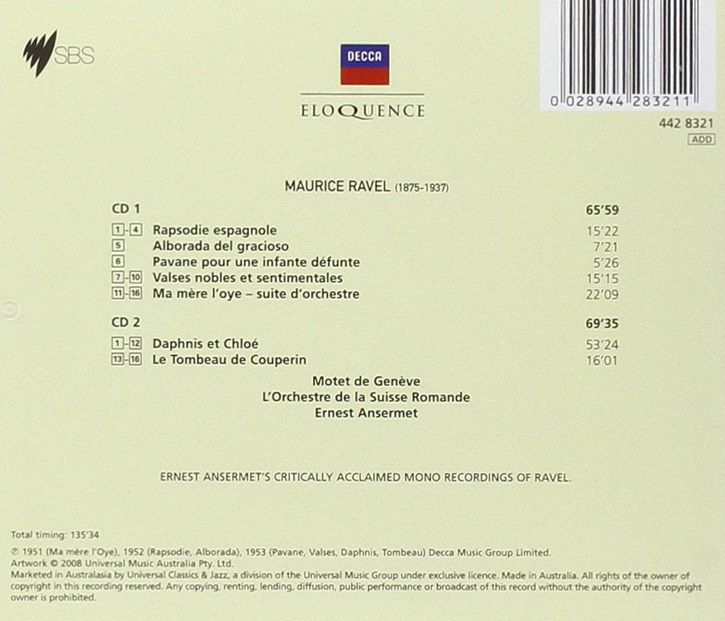 RAVEL: THE EARLY RECORDINGS - ERNEST ANSERMET, L'ORCHESTRE DE LA SUISSE ROMANDE (2 CDS)