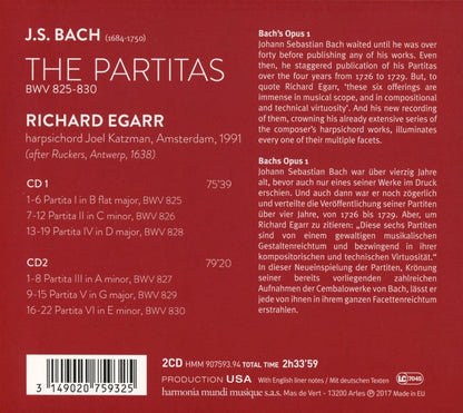 Bach: Complete Partitas, BWV 825-830 - Richard Egarr (2 CDS)