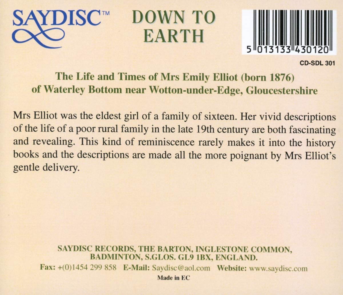 Down to Earth: The Life and Times of Mrs Emily Elliot – ClassicSelect World