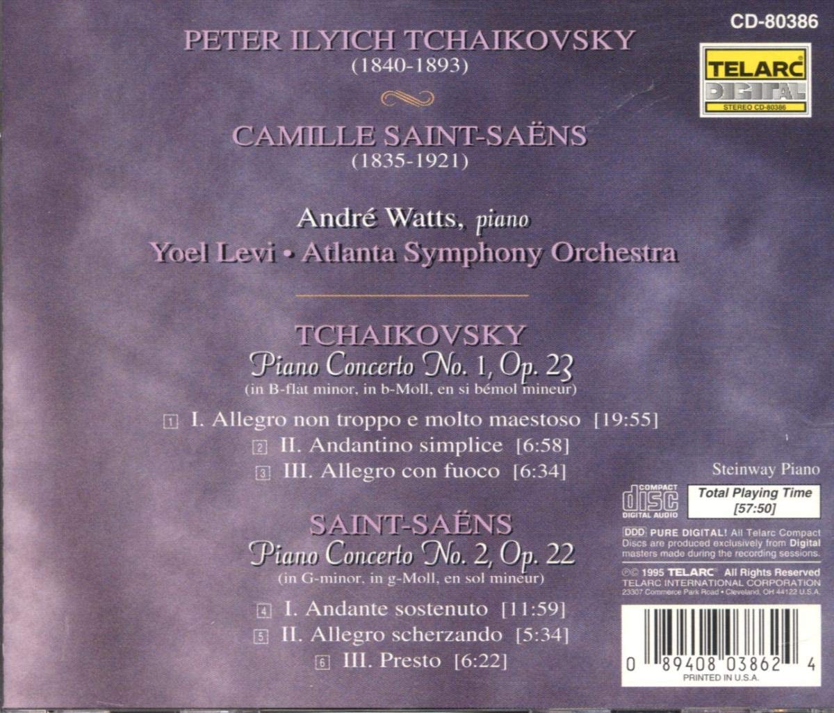 TCHAIKOVSKY: PIANO CONCERTO NO. 1; SAINT-SAENS: PIANO CONCERTO NO. 2 - Andre Watts, Yoel Levi, Atlanta Symphony Orchestra
