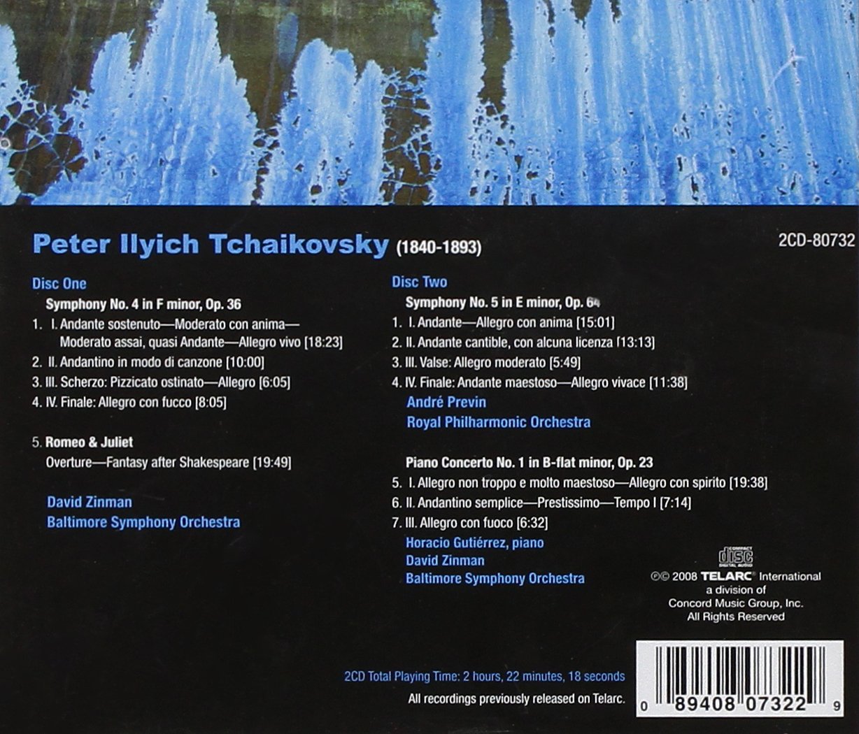 TCHAIKOVSKY: Symphonies Nos. 4 & 5/Romeo & Juliet/Piano Concerto - Previn, Zinman (2 CDs)