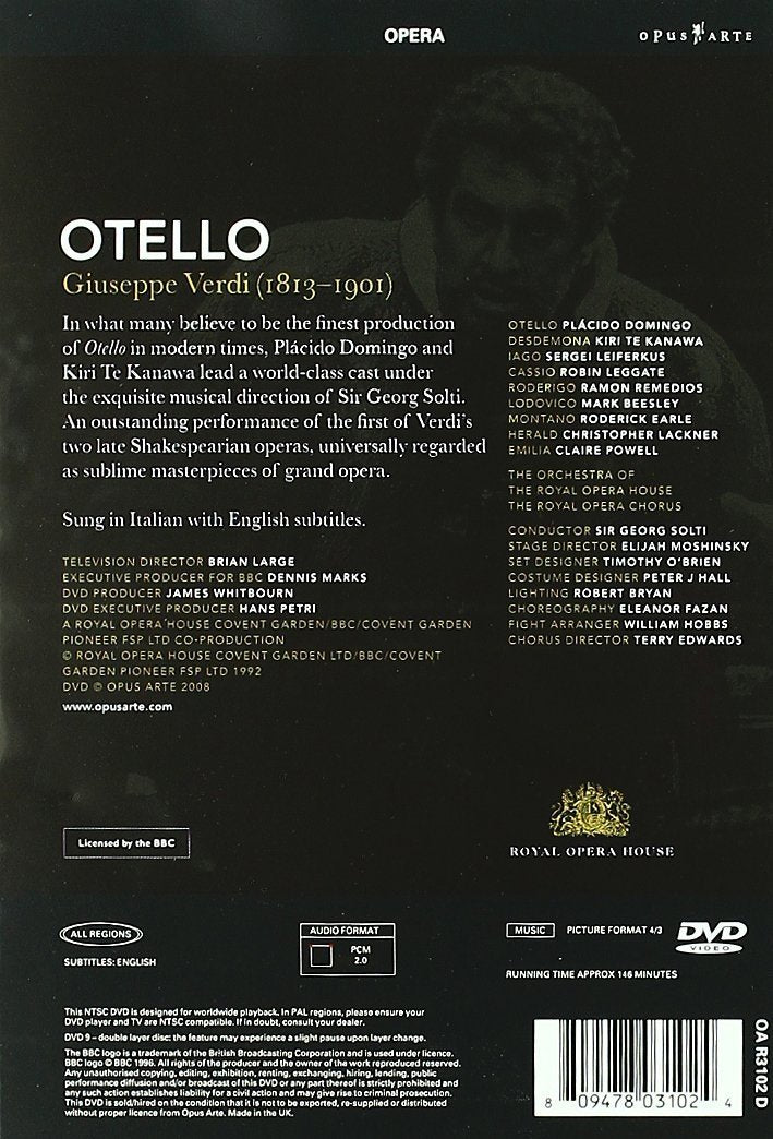 VERDI: Otello - Domingo, Leiferkus, Te Kanawa, Solti, Royal Opera House (DVD)