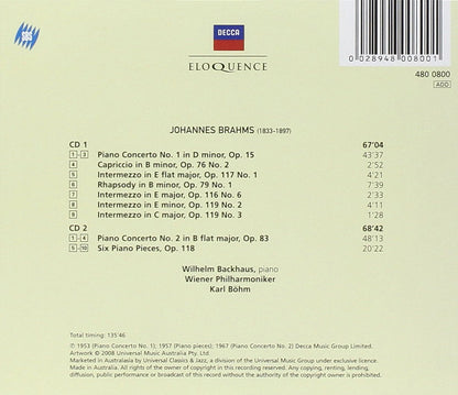 BRAHMS: Piano Concertos 1 & 2, Piano Pieces - Wilhelm Backhaus, Karl Bohm, Vienna Philharmonic (2 CDs)