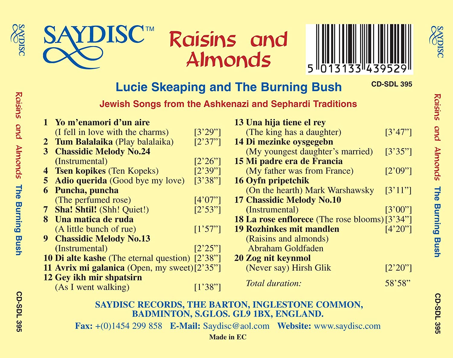 Raisins & Almonds Jewish Songs from the Sephardi and Ashkenazi Tradit