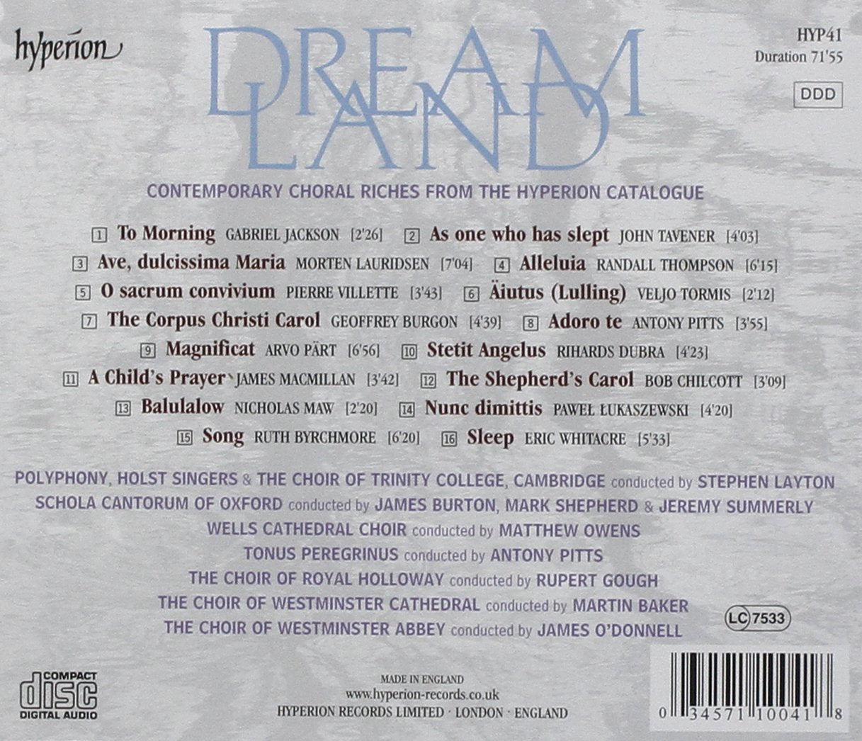 DREAMLAND - Contemporary Choral Riches from the Hyperion Catalogue