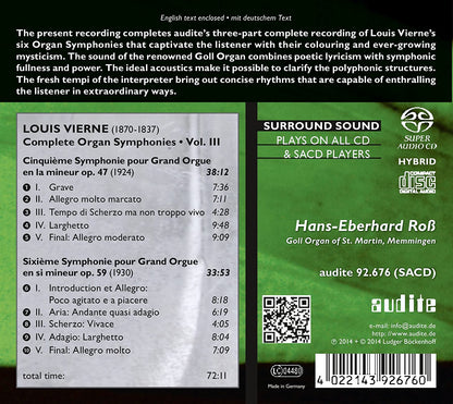 VIERNE: COMPLETE ORGAN SYMPHONIES, Vol. III - Hans-Eberhard Roß (Goll Orgel of St. Martin, Memmingen) (Hybrid SACD)