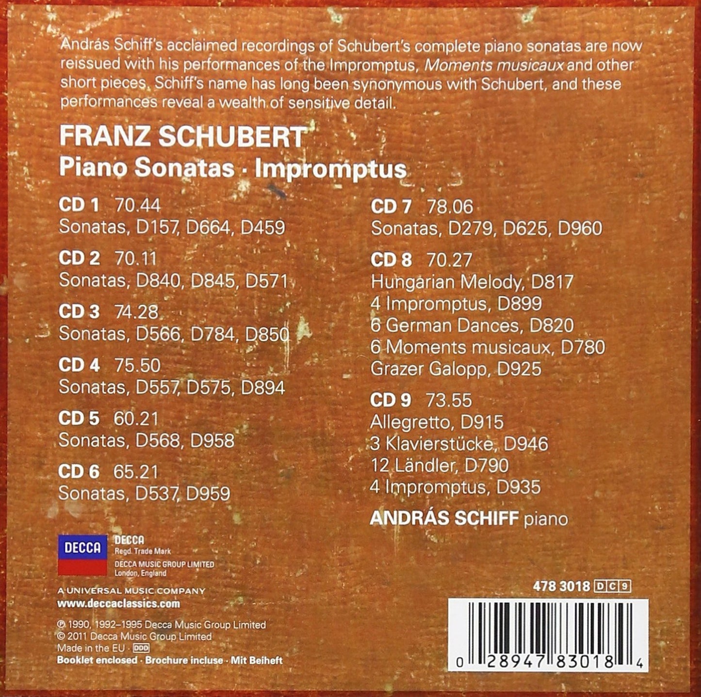 SCHUBERT:  PIANO SONATAS, IMPROMPTUS - ANDRAS SCHIFF (9 CDS)