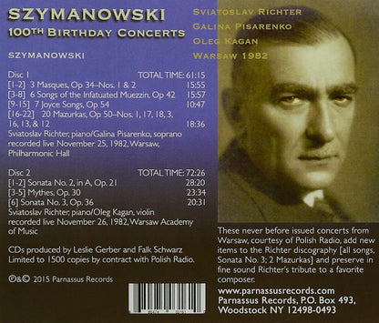 SZYMANOWSKI: 100TH BIRTHDAY CONCERTS - RICHTER, PISARENKO (2 CDS)