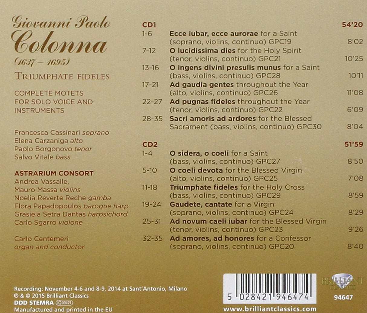COLONNA: Triumphate Fideles - Complete motets for solo voice (2 CDS)