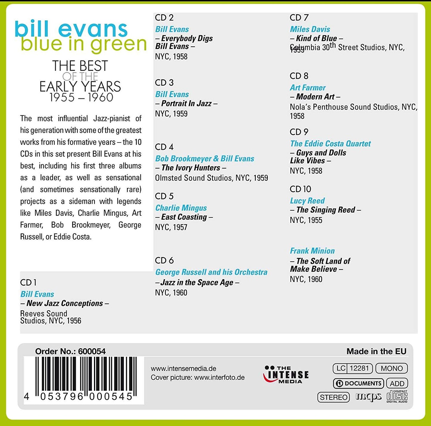 BILL EVANS: Blue In Green - The Best Of The Early Years 1955-1960 (10 CDs)