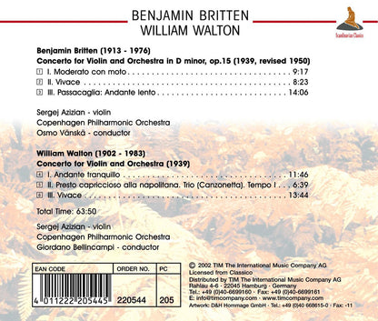 WALTON & BRITTEN: Concertos For Violin And Orchestra - SERGEI AZIZIAN, COPENHAGEN PHILHARMONIC, VANSKA