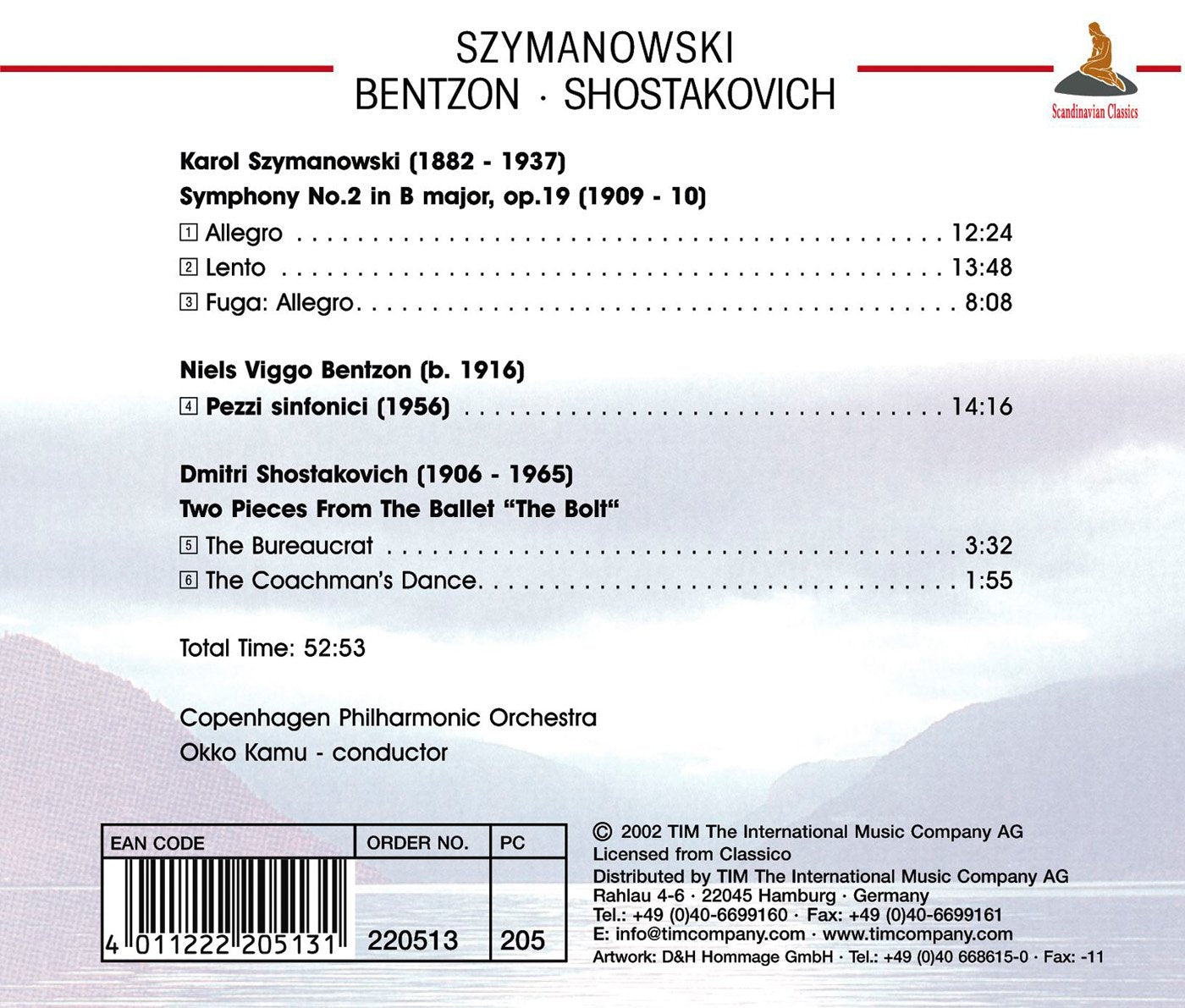 SZYMANOWSKI: Symphony No. 2; BENTZON: Pezzi Sinfonici;  SHOSTAKOVICH: Selections from "The Bolt" - Copenhagen Philharmonic