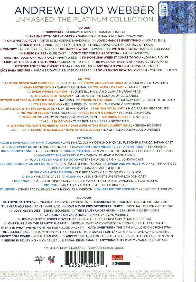 Andrew Lloyd Webber: Unmasked: The Platinum Collection (4 CDS)