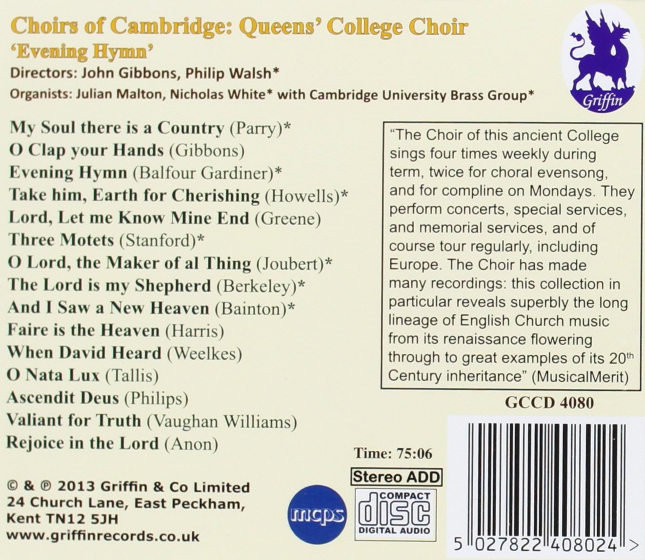 CHOIRS OF CAMBRIDGE: QUEEN'S COLLEGE CHOIR "EVENING HYMN"