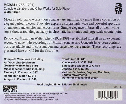 MOZART: COMPLETE VARIATIONS & OTHER SOLO PIANO WORKS - KLIEN (3 CDS)