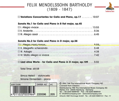 MENDELSSOHN: Works For Cello & Piano - Simone DINNERSTEIN, Simca HELED