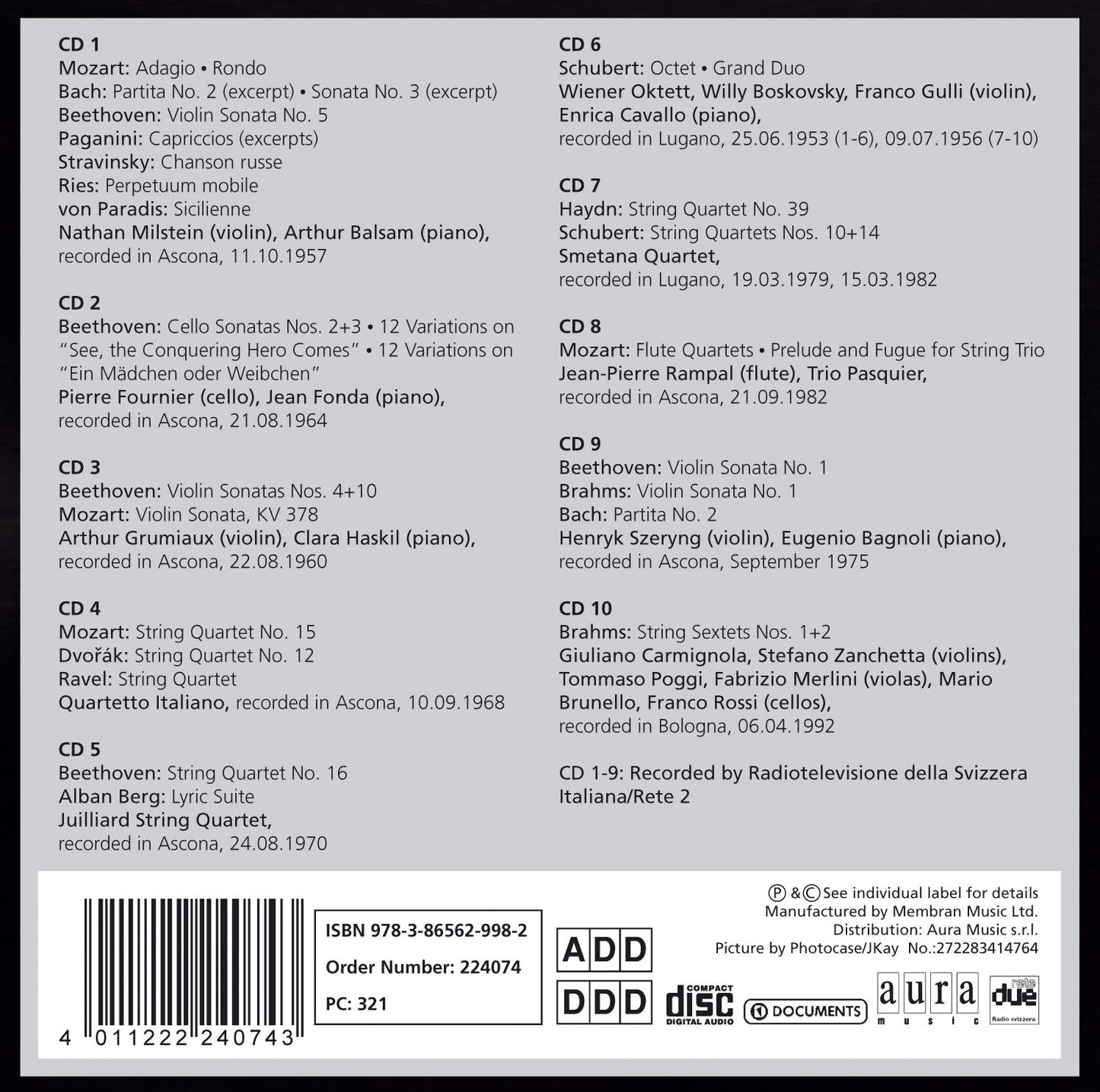 GREAT CHAMBER MUSIC (10 CDS)