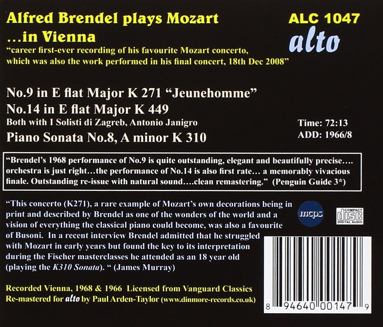 ALFRED BRENDEL PLAYS MOZART: PIANO CONCERTOS 9 & 14, PIANO SONATA K. 310