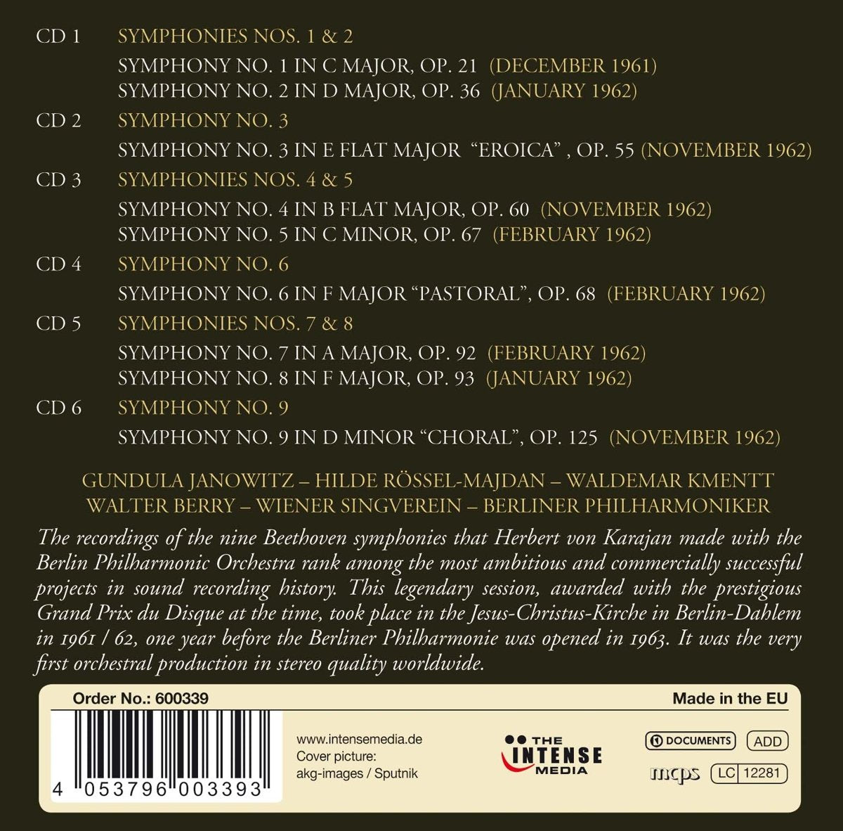 BEETHOVEN: THE 9 SYMPHONIES - KARAJAN, BERLIN PHILHARMONIC (6 CDS)
