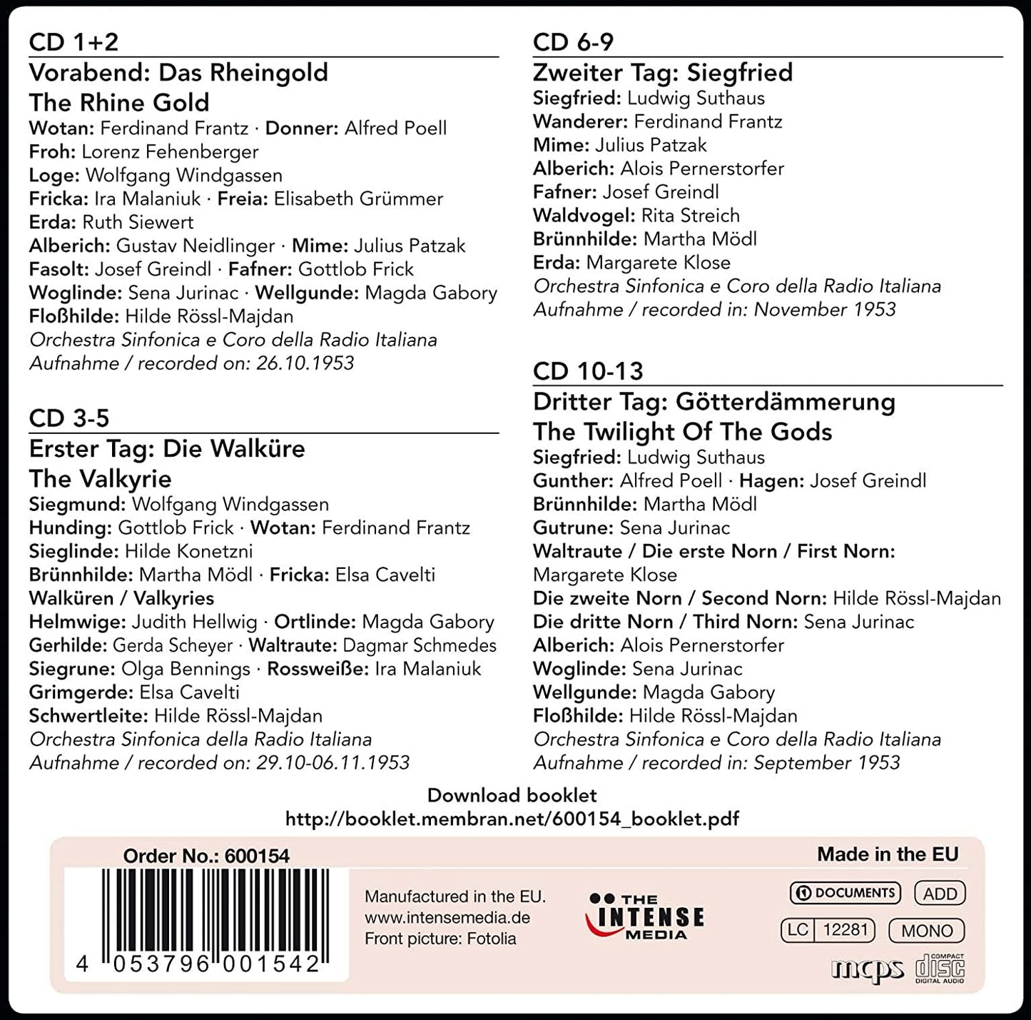 WAGNER: DER RING DES NIBELUNGEN - FURTWANGLER, ORCHESTRA AND CHORUS OF ITALIAN RADIO (13 CDS)