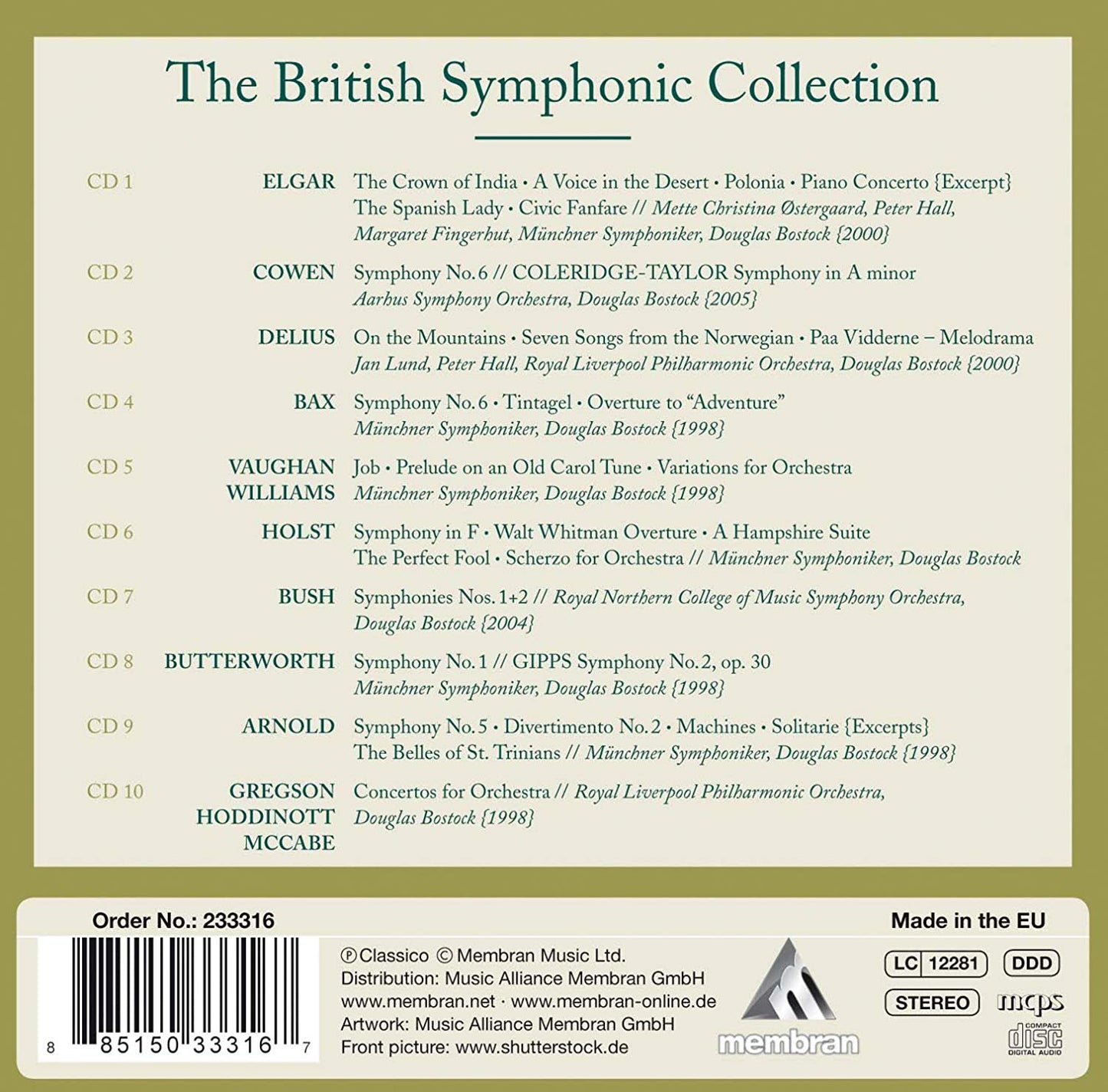THE BRITISH SYMPHONIC COLLECTION (BAX, ELGAR, VAUGHAN WILLIAMS, DELIUS AND MORE) - BOSTOCK (10 CDS)