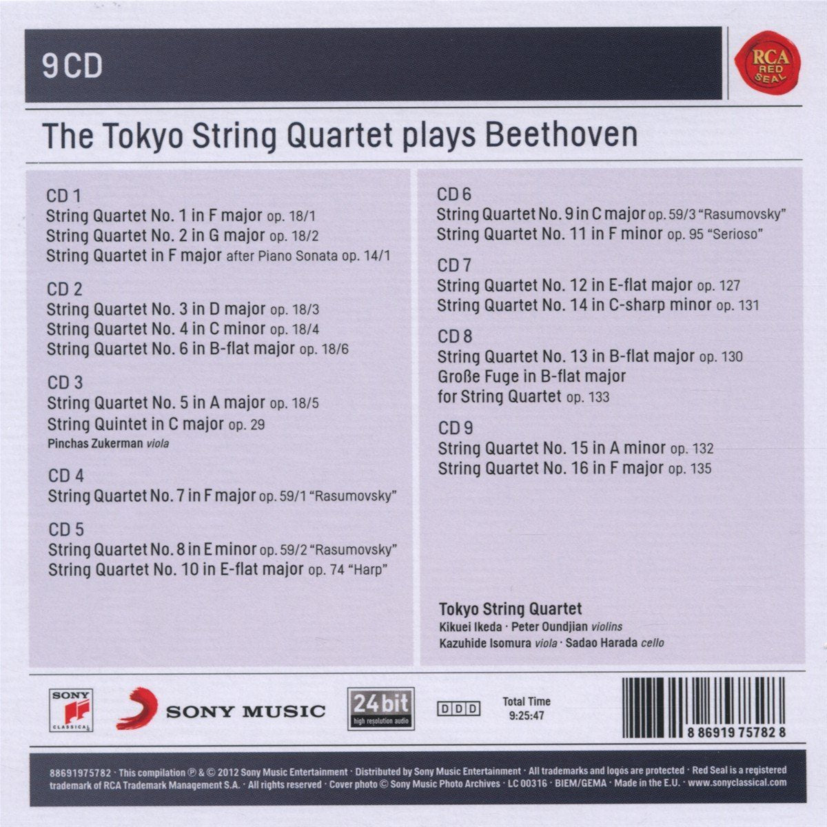 BEETHOVEN: COMPLETE STRING QUARTETS - Tokyo String Quartet (9 CDs)