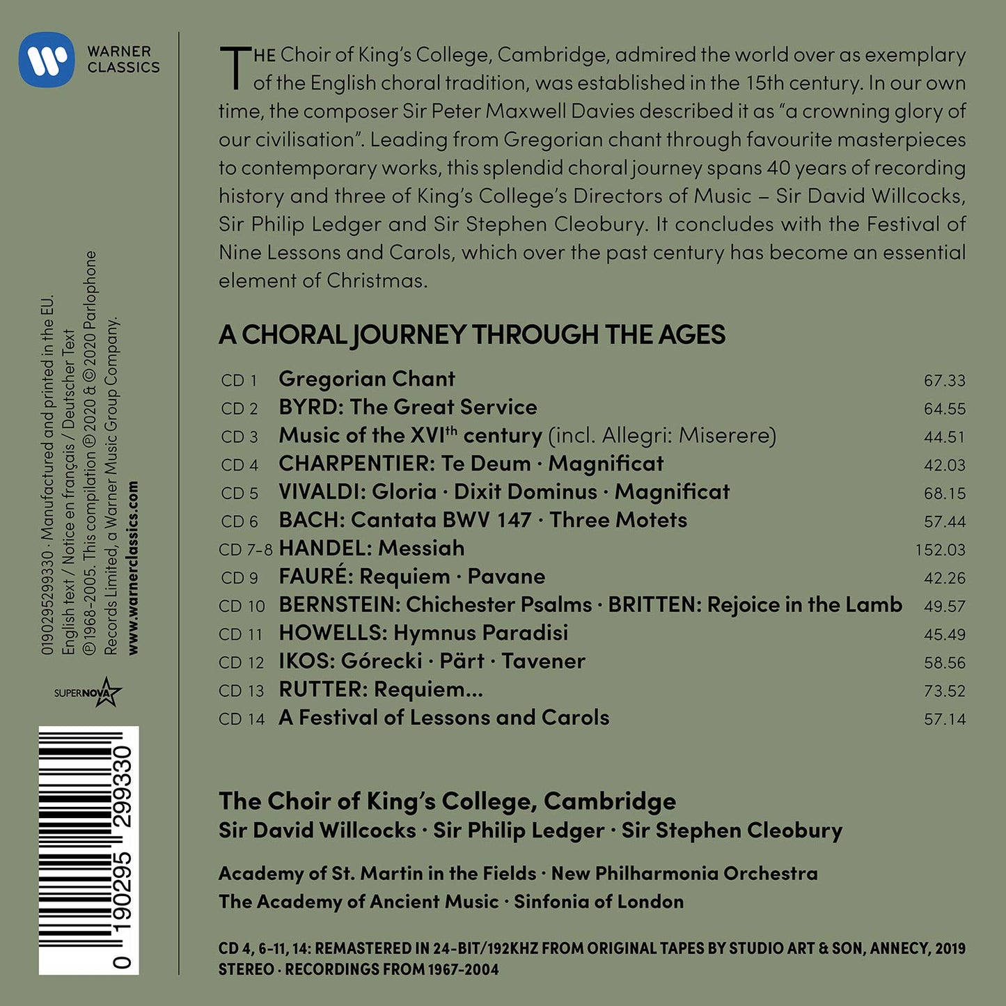 A CHORAL JOURNEY THROUGH THE AGES: CHOIR OF KING'S COLLEGE, CAMBRIDGE - WILLCOCKS, LEDGER, CLEOBURY (14 CDS)