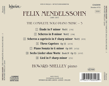Mendelssohn: Complete Solo Piano Music, Vol. 3 - Shelley