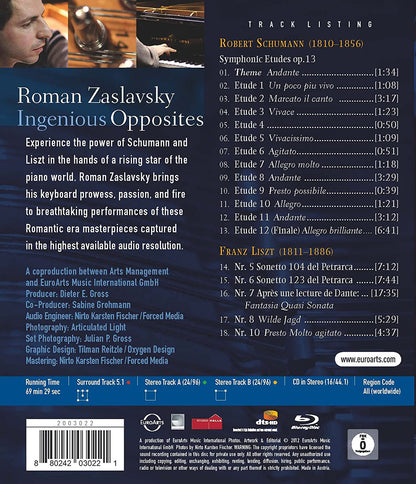 Roman Zaslavsky: Ingenious Opposites - Schumann: Symphonic Etudes; Liszt: Petrarch Sonnets (Blu-Ray DVD)