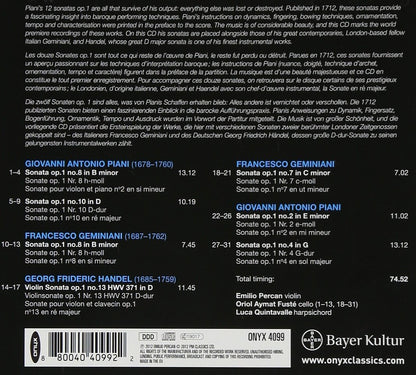Affettuoso: Violin Sonatas by Piani, Geminiani & Handel - Emilio Percan, Oriol Aymat Fusté, Luca Quintavalle
