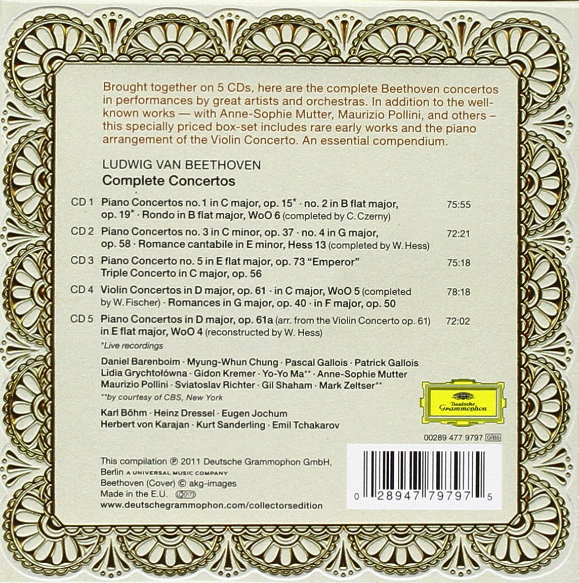 Beethoven: Complete Concertos (Kremer, Barenboim, Mutter, Pollini - 5 CDs)