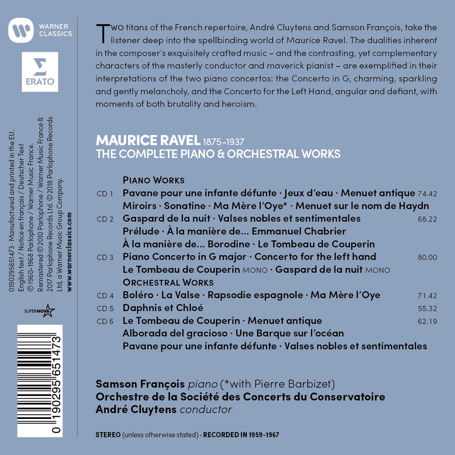 Ravel: Complete Piano & Orchestral Works - Samson Francois, Andre Cluytens (6 CDs)