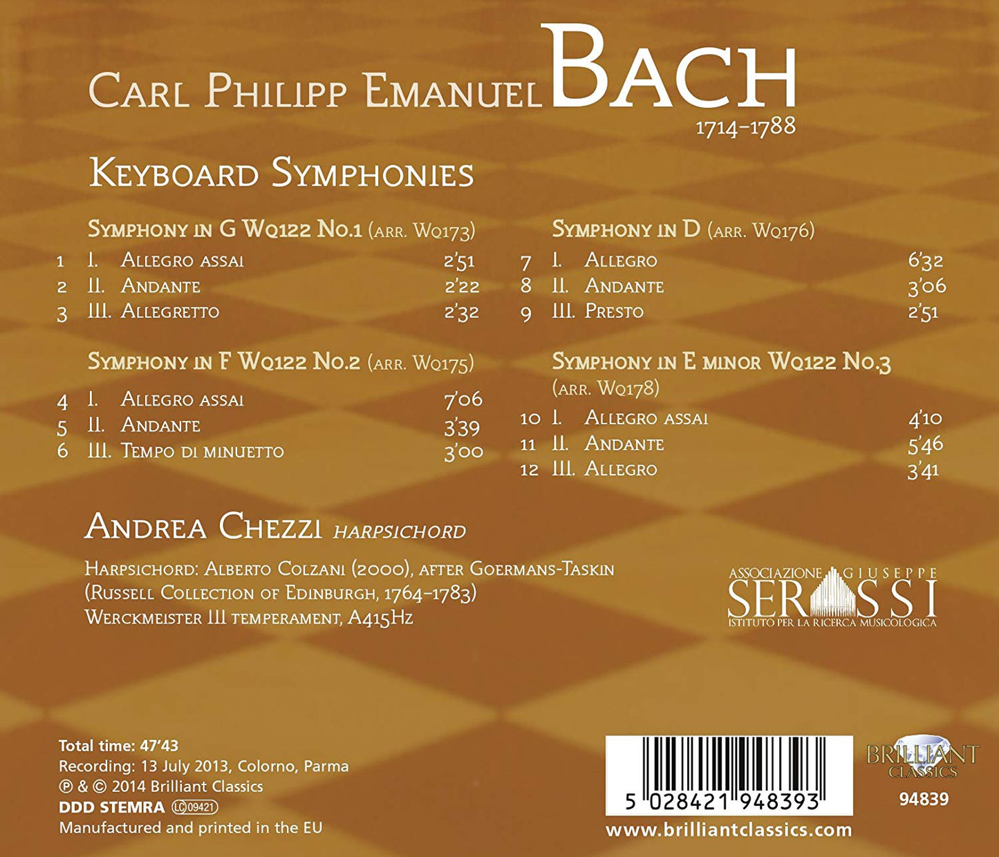 BACH, C.P.E.: Keyboard Symphonies - Andrea Chezzi (harpsichord)