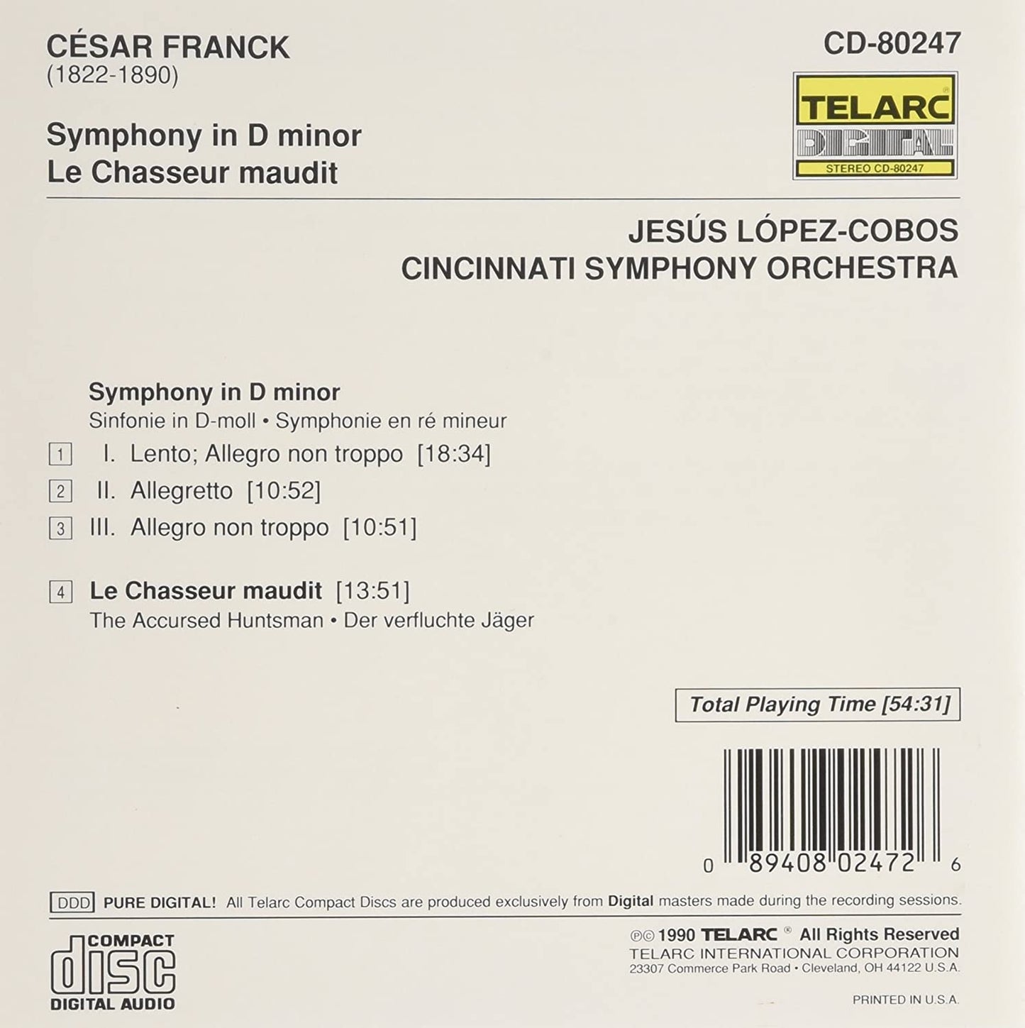 FRANCK: SYMPHONY IN D MINOR; Le CHASSEUR MAUDIT - Cobos-Lopez, Cincinnati Symphony Orchestra